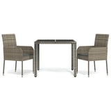 3 Piece Garden Dining Set with Cushions Grey Poly Rattan - Front View