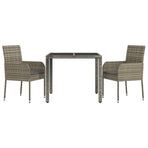 3 Piece Garden Dining Set with Cushions Grey Poly Rattan