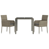 3 Piece Garden Dining Set with Cushions Grey Poly Rattan - Side View