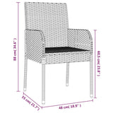 3 Piece Garden Dining Set with Cushions Grey Poly Rattan - Extra Image