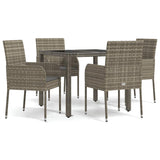 5 Piece Garden Dining Set with Cushions Grey Poly Rattan - Front View
