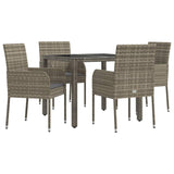 5 Piece Garden Dining Set with Cushions Grey Poly Rattan - Side View