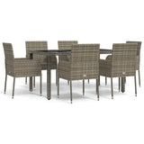 7 Piece Garden Dining Set with Cushions Grey Poly Rattan