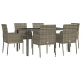 7 Piece Garden Dining Set with Cushions Grey Poly Rattan - Side View