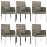 7 Piece Garden Dining Set with Cushions Grey Poly Rattan