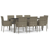 9 Piece Garden Dining Set with Cushions Grey Poly Rattan