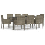 9 Piece Garden Dining Set with Cushions Grey Poly Rattan