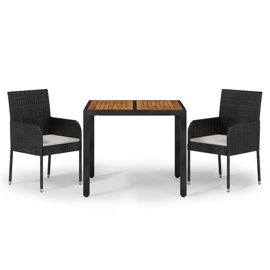 3 Piece Garden Dining Set with Cushions Black Poly Rattan