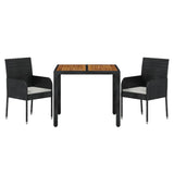 3 Piece Garden Dining Set with Cushions Black Poly Rattan