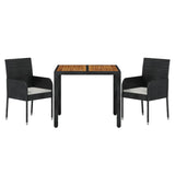 3 Piece Garden Dining Set with Cushions Black Poly Rattan - Side View