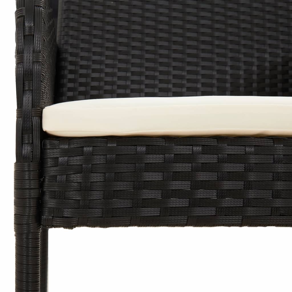 3 Piece Garden Dining Set with Cushions Black Poly Rattan