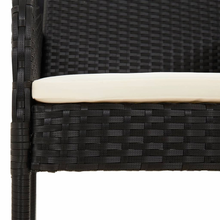 3 Piece Garden Dining Set with Cushions Black Poly Rattan