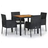 5 Piece Garden Dining Set with Cushions Black Poly Rattan - Front View