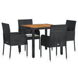 5 Piece Garden Dining Set with Cushions Black Poly Rattan - Side View