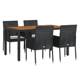 5 Piece Garden Dining Set with Cushions Black Poly Rattan - Side View