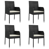 5 Piece Garden Dining Set with Cushions Black Poly Rattan - Top-Down View