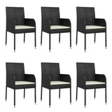 7 Piece Garden Dining Set with Cushions Black Poly Rattan - Top-Down View