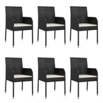 7 Piece Garden Dining Set with Cushions Black Poly Rattan