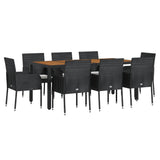 9 Piece Garden Dining Set with Cushions Black Poly Rattan - Side View