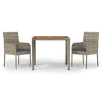3 Piece Garden Dining Set with Cushions Grey Poly Rattan