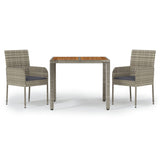 3 Piece Garden Dining Set with Cushions Grey Poly Rattan - Front View