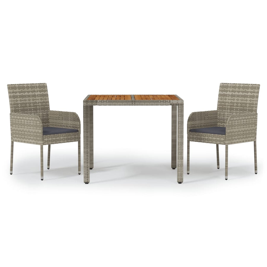 3 Piece Garden Dining Set with Cushions Grey Poly Rattan