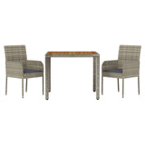 3 Piece Garden Dining Set with Cushions Grey Poly Rattan - Side View
