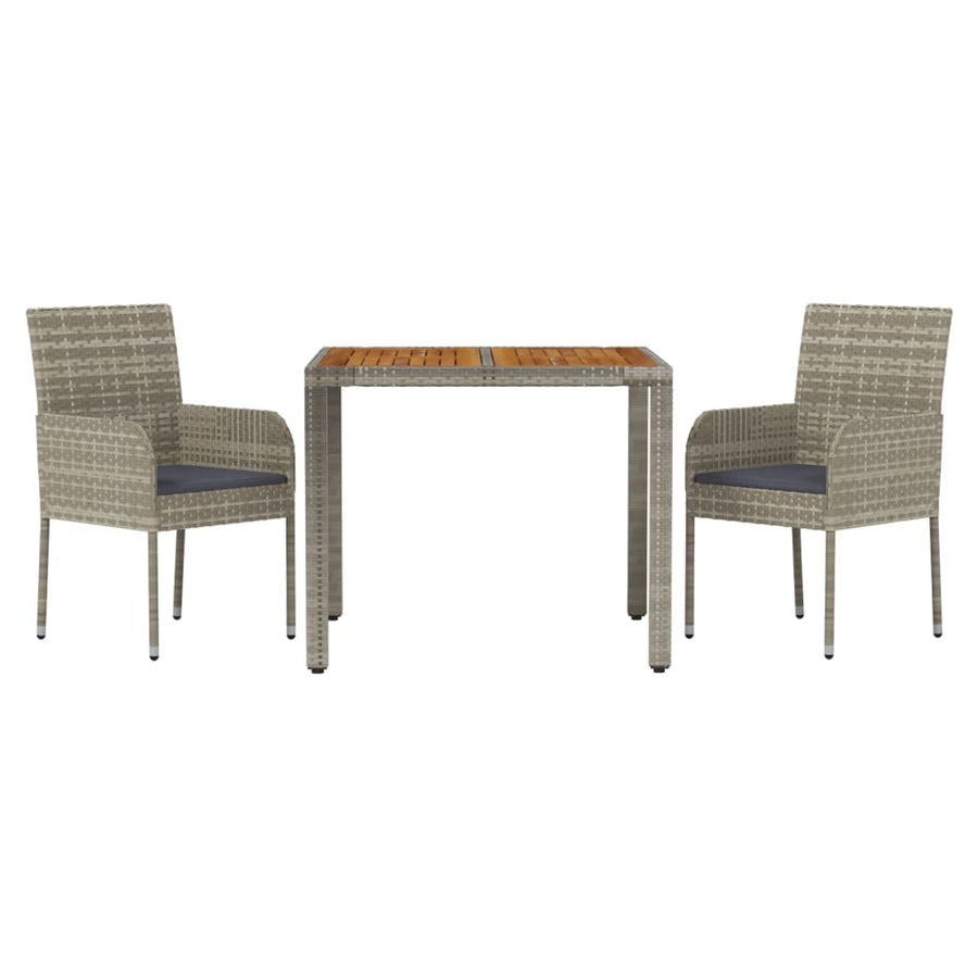 3 Piece Garden Dining Set with Cushions Grey Poly Rattan