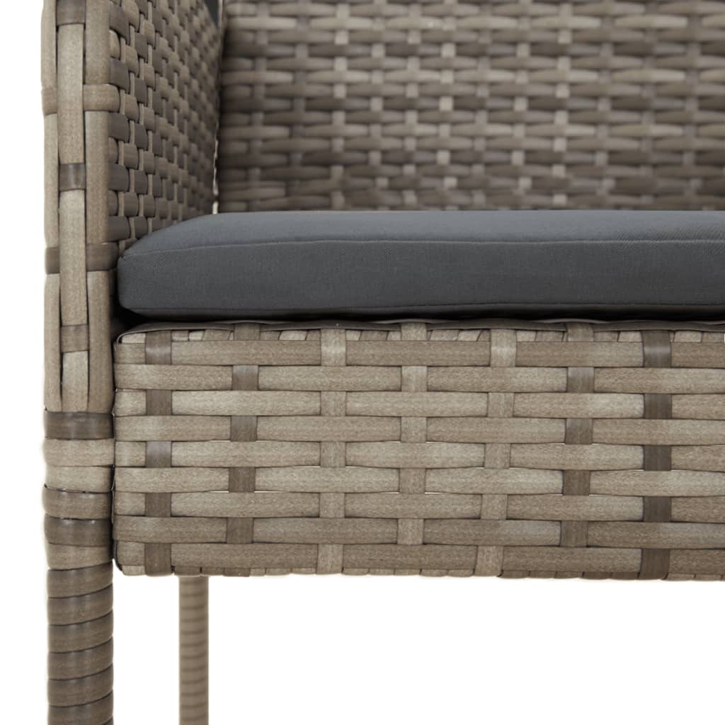 3 Piece Garden Dining Set with Cushions Grey Poly Rattan