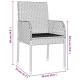 3 Piece Garden Dining Set with Cushions Grey Poly Rattan - Extra Image