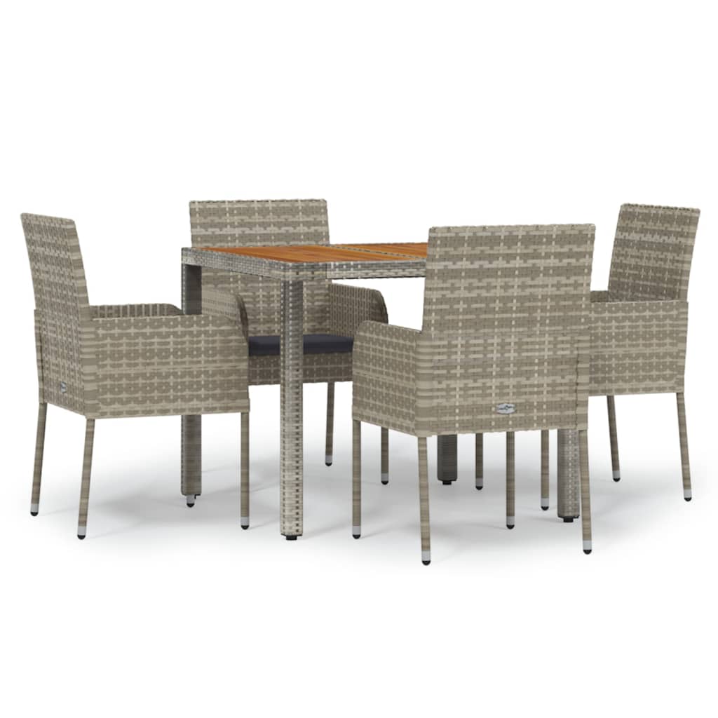 5 Piece Garden Dining Set with Cushions Grey Poly Rattan
