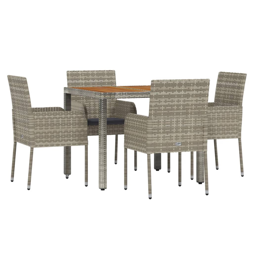 5 Piece Garden Dining Set with Cushions Grey Poly Rattan