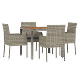 5 Piece Garden Dining Set with Cushions Grey Poly Rattan - Side View