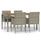 5 Piece Garden Dining Set with Cushions Grey Poly Rattan