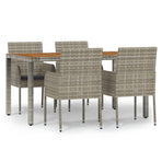 5 Piece Garden Dining Set with Cushions Grey Poly Rattan