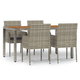 5 Piece Garden Dining Set with Cushions Grey Poly Rattan - Front View
