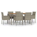7 Piece Garden Dining Set with Cushions Grey Poly Rattan - Front View