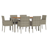 7 Piece Garden Dining Set with Cushions Grey Poly Rattan - Side View