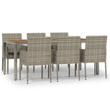7 Piece Garden Dining Set with Cushions Grey Poly Rattan