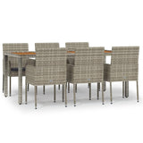 7 Piece Garden Dining Set with Cushions Grey Poly Rattan - Front View