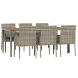 7 Piece Garden Dining Set with Cushions Grey Poly Rattan