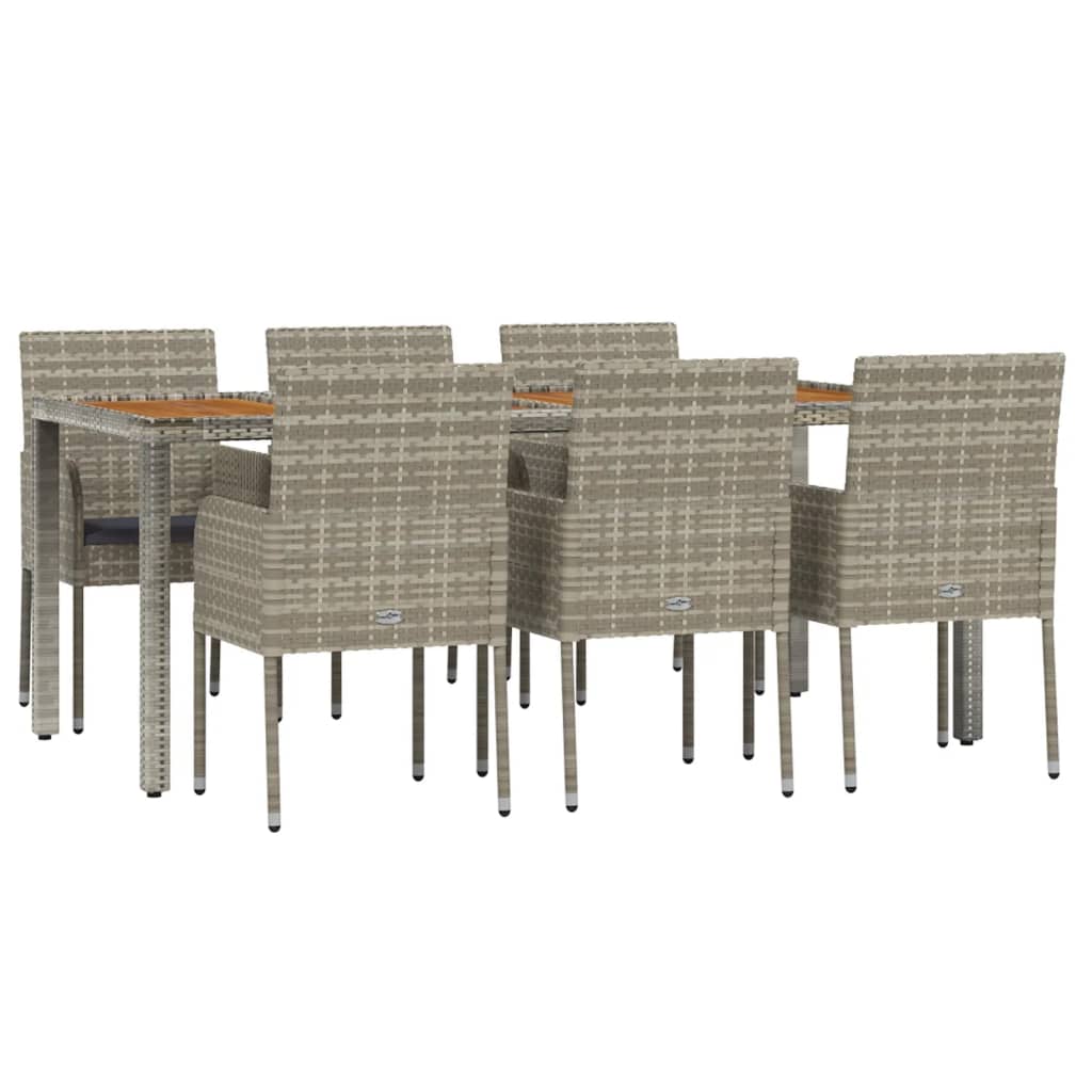 7 Piece Garden Dining Set with Cushions Grey Poly Rattan