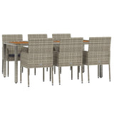 7 Piece Garden Dining Set with Cushions Grey Poly Rattan - Side View