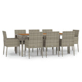 9 Piece Garden Dining Set with Cushions Grey Poly Rattan