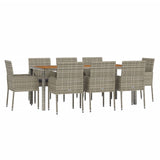 9 Piece Garden Dining Set with Cushions Grey Poly Rattan