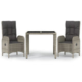 3 Piece Garden Dining Set with Cushions Grey Poly Rattan