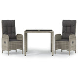 3 Piece Garden Dining Set with Cushions Grey Poly Rattan - Front View
