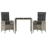 3 Piece Garden Dining Set with Cushions Grey Poly Rattan