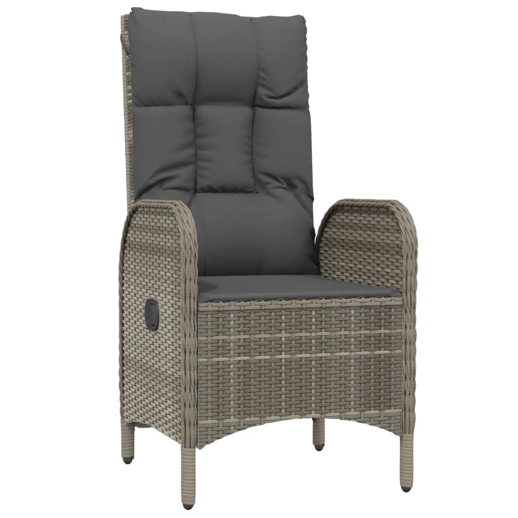 3 Piece Garden Dining Set with Cushions Grey Poly Rattan