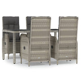 5 Piece Garden Dining Set with Cushions Grey Poly Rattan - Front View